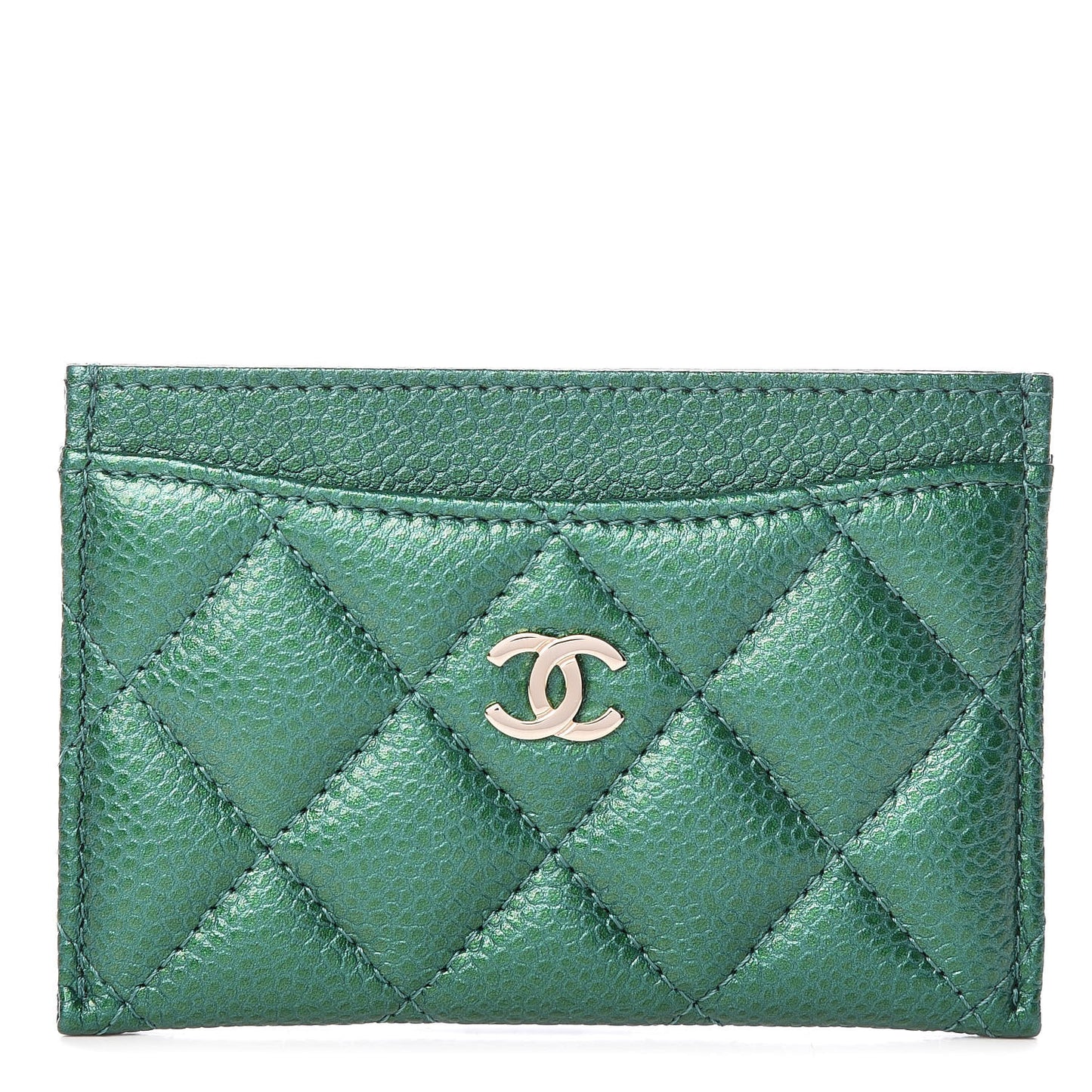 Metallic Caviar Quilted Card Holder Green