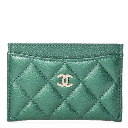 Chanel Metallic Caviar Quilted Card Holder Green 1 of 9