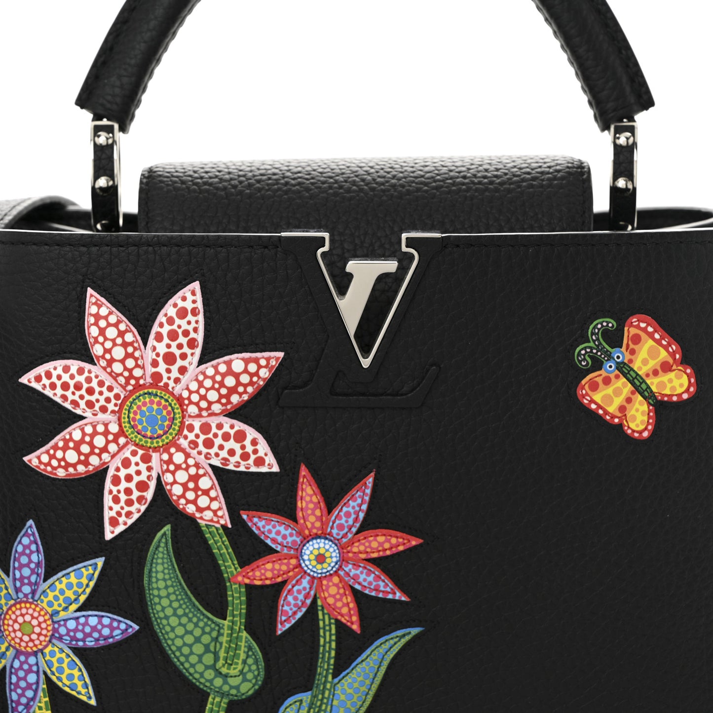 LV X YK Taurillon Inlaid Kusama Flowers Capucines BB Black