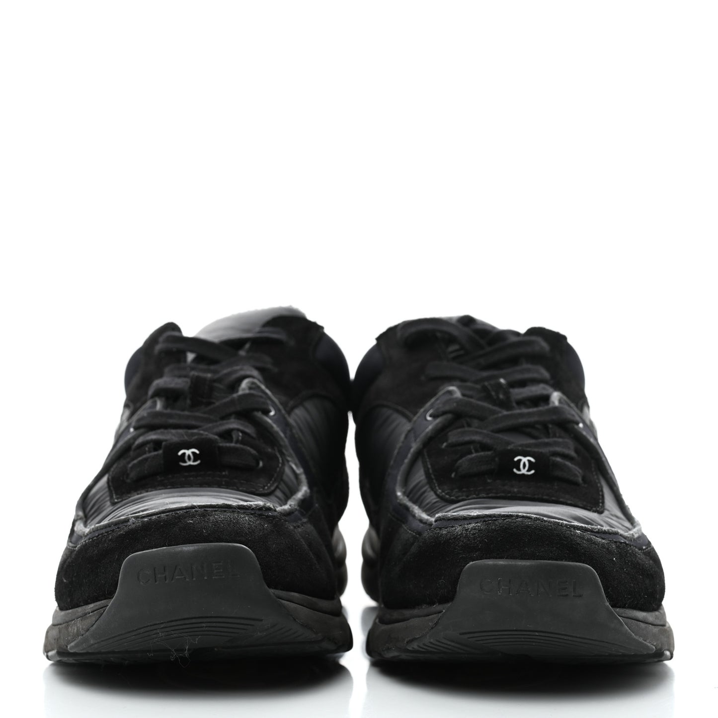 Fabric Calfskin Suede CC Mens Sneakers 42 Black