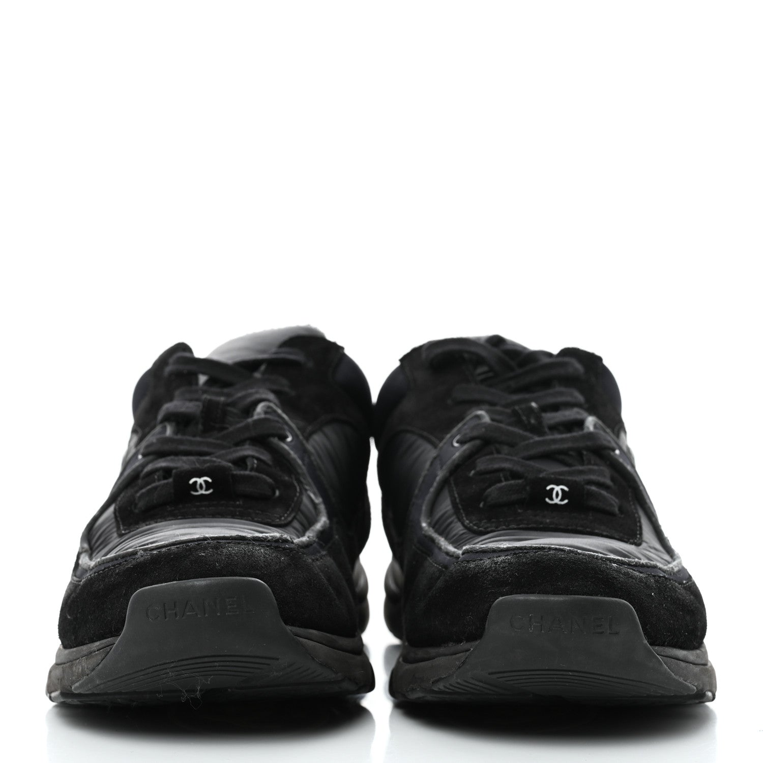 Chanel Fabric Calfskin Suede CC Mens Sneakers 42 Black 2 of 9