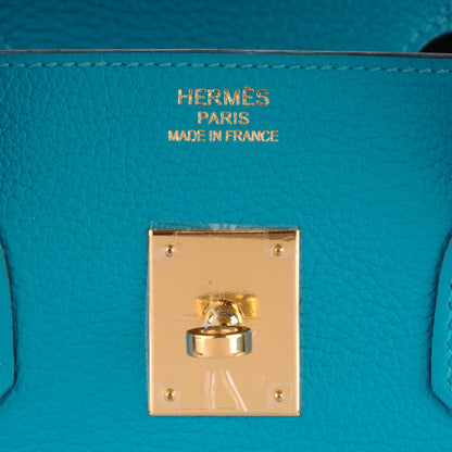 Hermes Taurillon Clemence Birkin 35 Turquoise 10 of 23