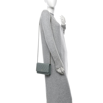 Chanel Caviar Quilted Wallet on Chain WOC Light Blue 2 of 10