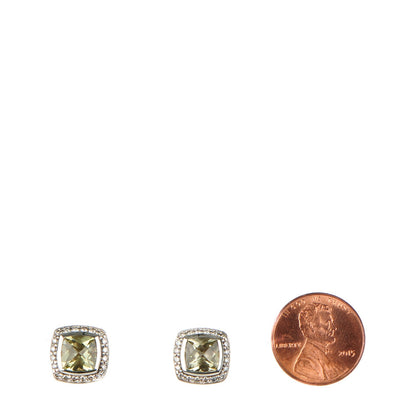 David Yurman Sterling Silver Diamond Prasiolite 7mm Petite Albion Earrings 2 of 6