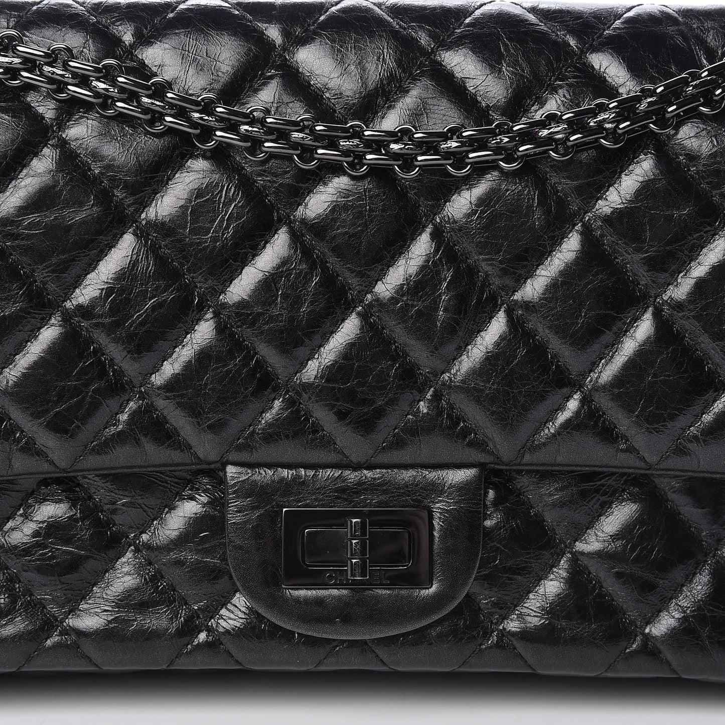 Metallic Aged Calfskin Quilted 2.55 Reissue 225 Flap So Black