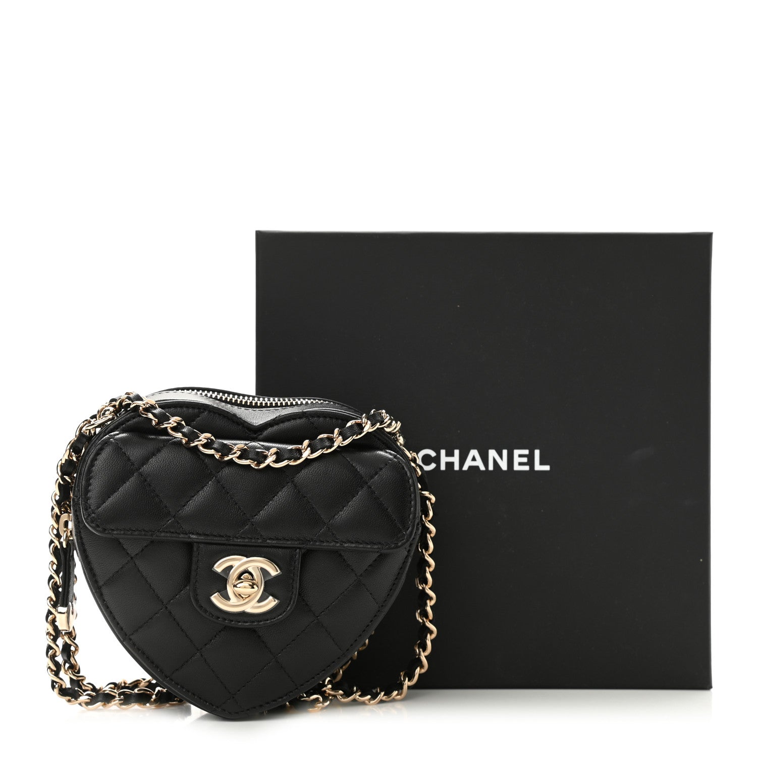 Chanel Lambskin Quilted CC In Love Heart Clutch With Chain Black 11 of 11
