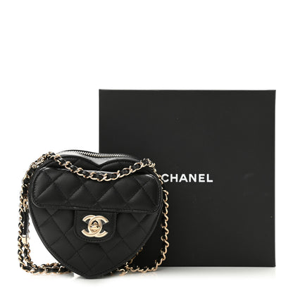 Chanel Lambskin Quilted CC In Love Heart Clutch With Chain Black 11 of 11