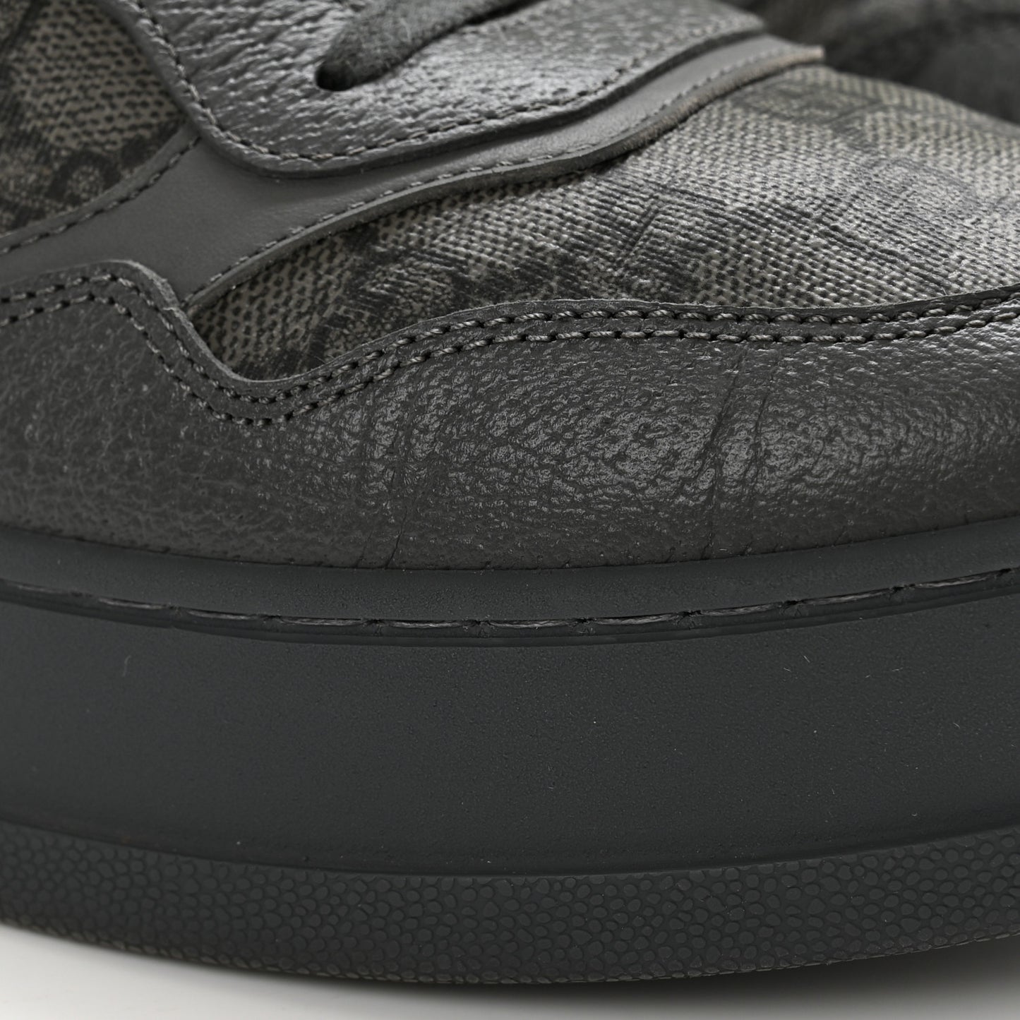Textured Dollar Calfskin GG Supreme Monogram Mens Chunky Sneakers 9 Graphite Grey Black Grey