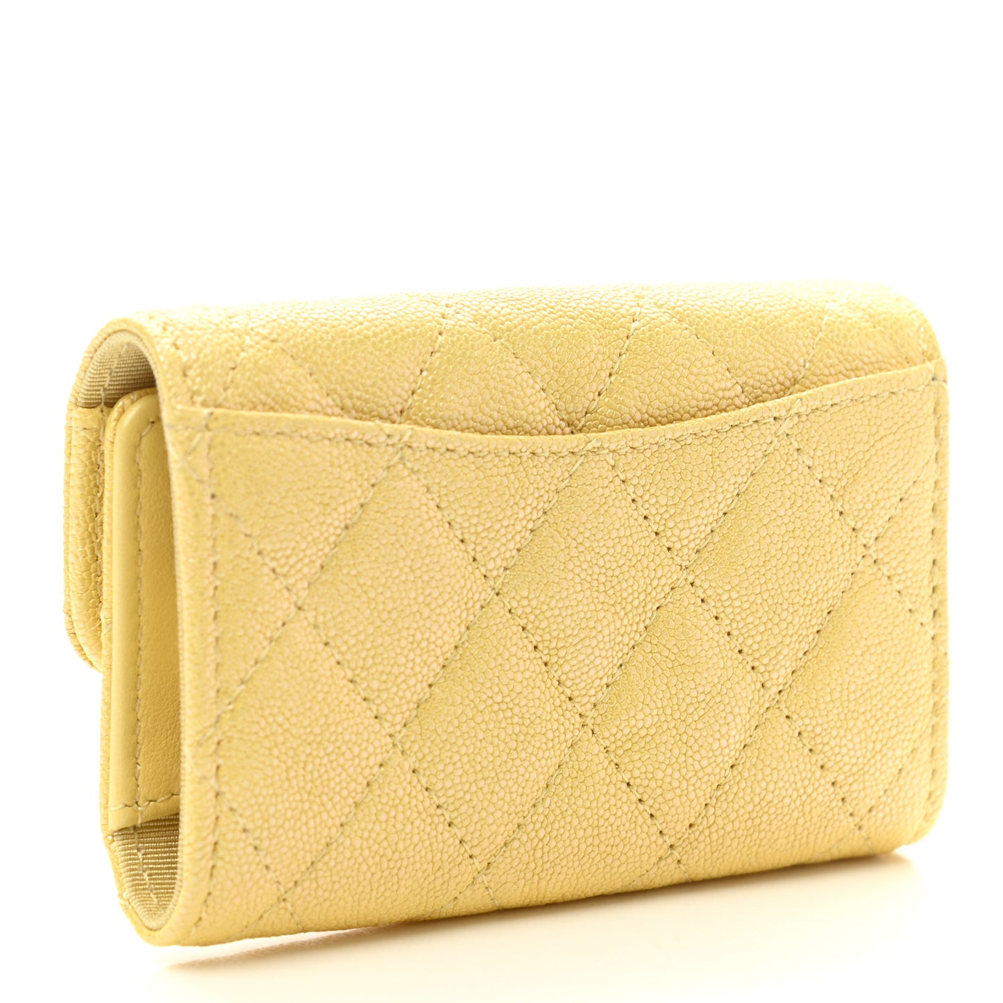 Iridescent Caviar Quilted Classic 4 Key Holder Wallet Yellow