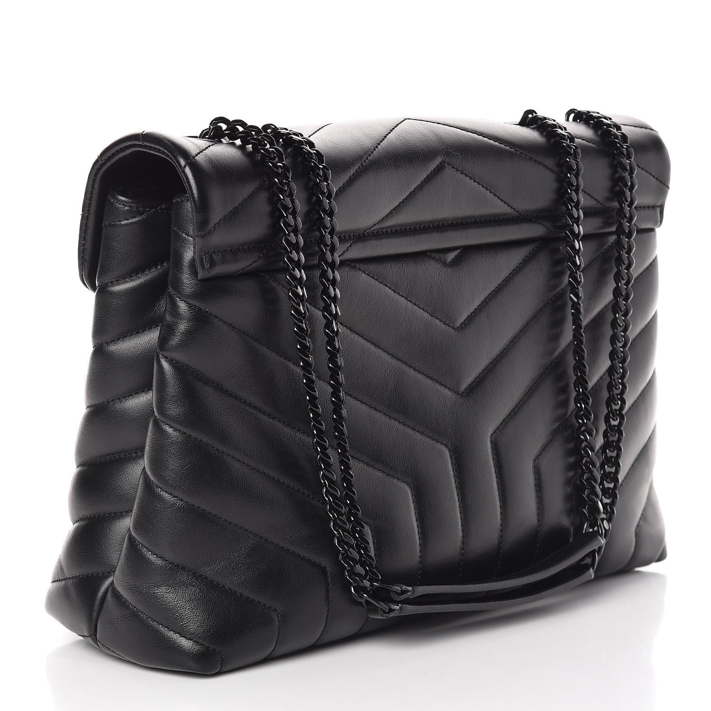 Calfskin Y Quilted Monogram Medium Loulou Chain Satchel Black