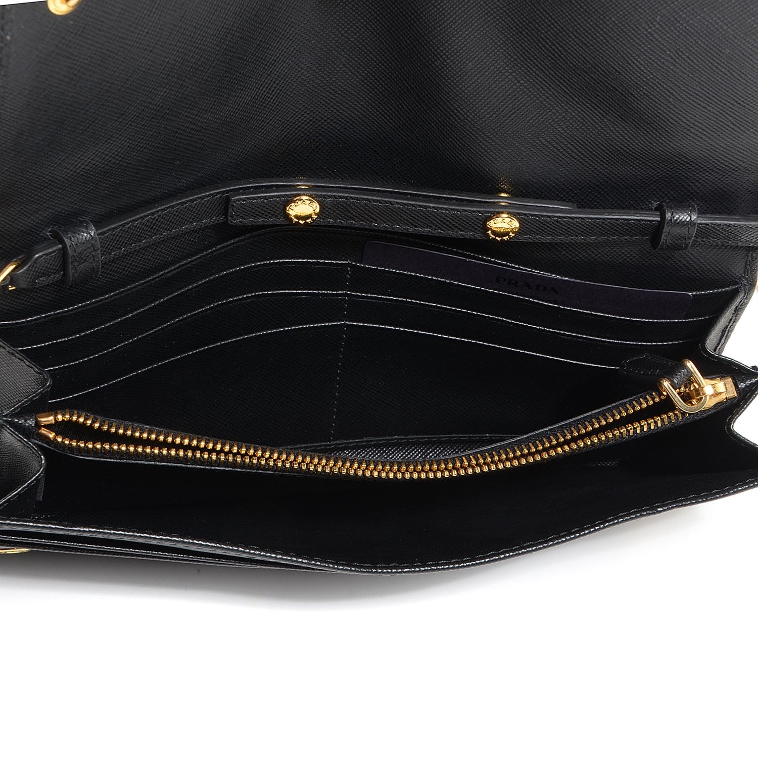 Prada Saffiano Metal Oro Chain Wallet Nero Black 5 of 9