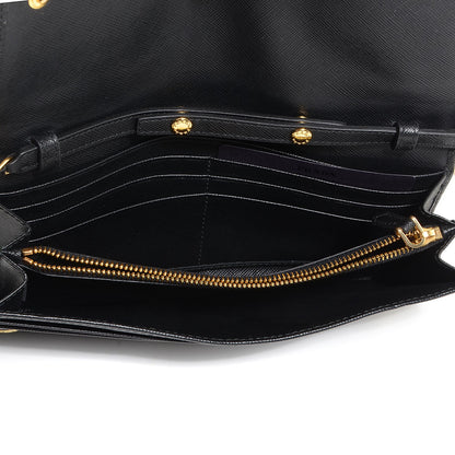 Prada Saffiano Metal Oro Chain Wallet Nero Black 5 of 9