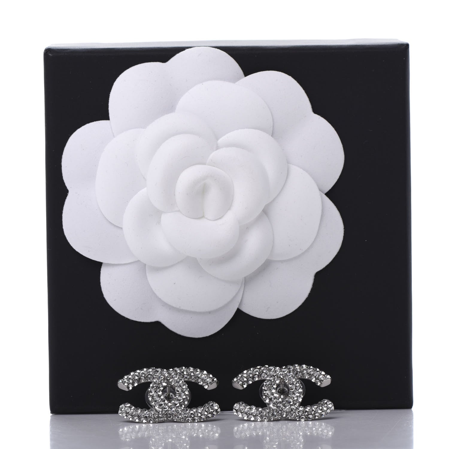 Chanel Crystal CC Earrings Silver 5 of 5