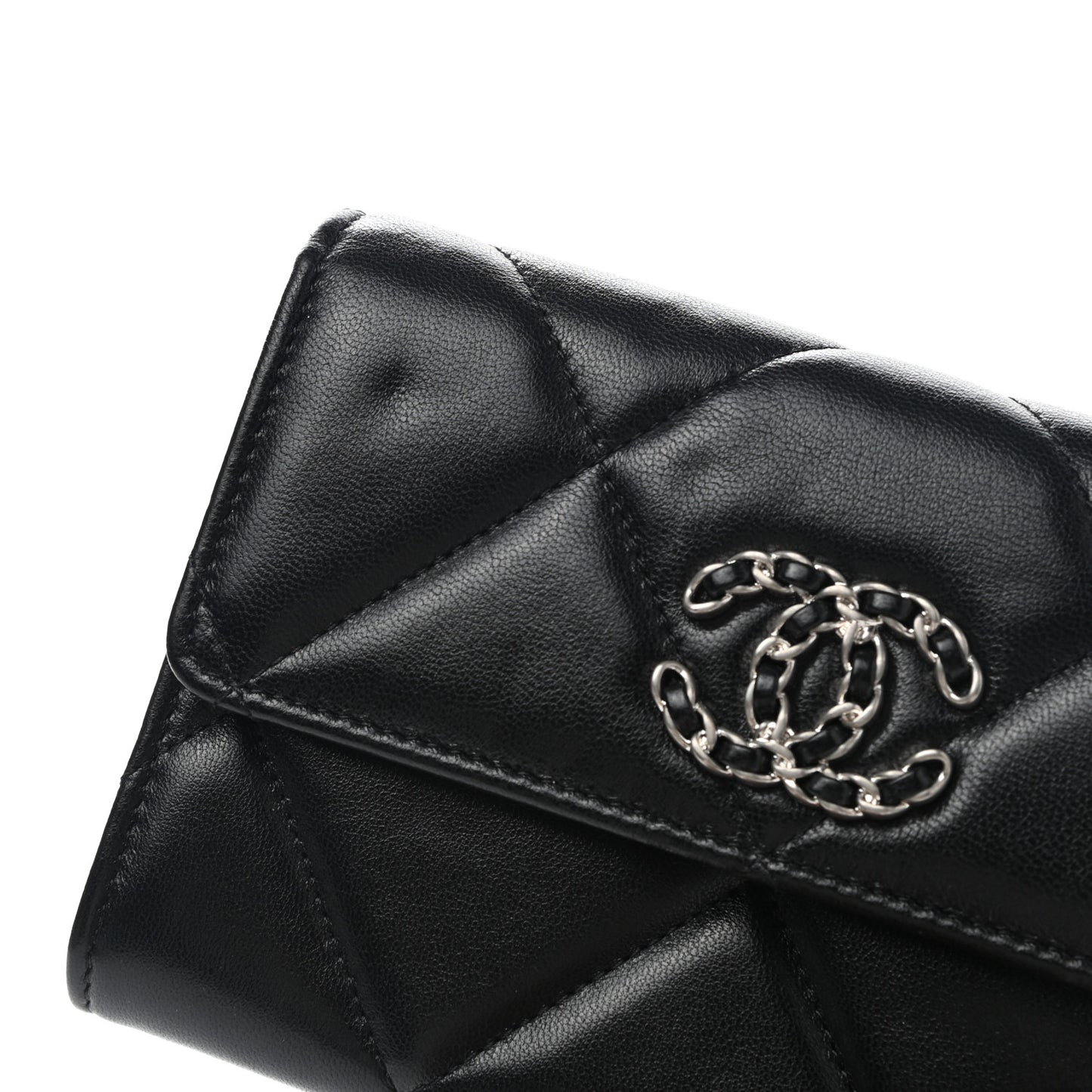 Lambskin Quilted Chanel 19 Flap Card Holder Black
