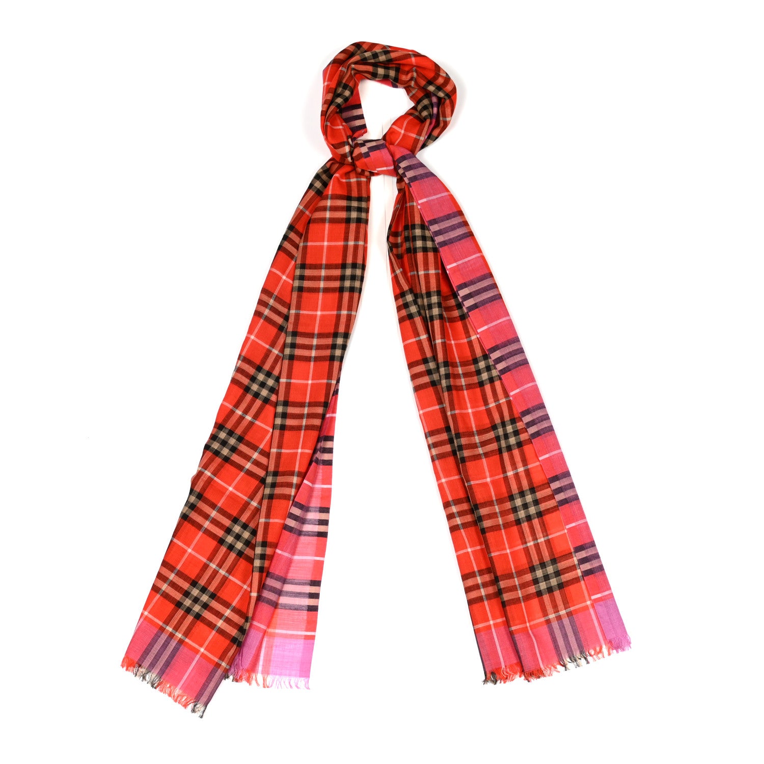 Burberry Wool Silk Vintage Check Gauze Scarf Bright Orange Red 1 of 3