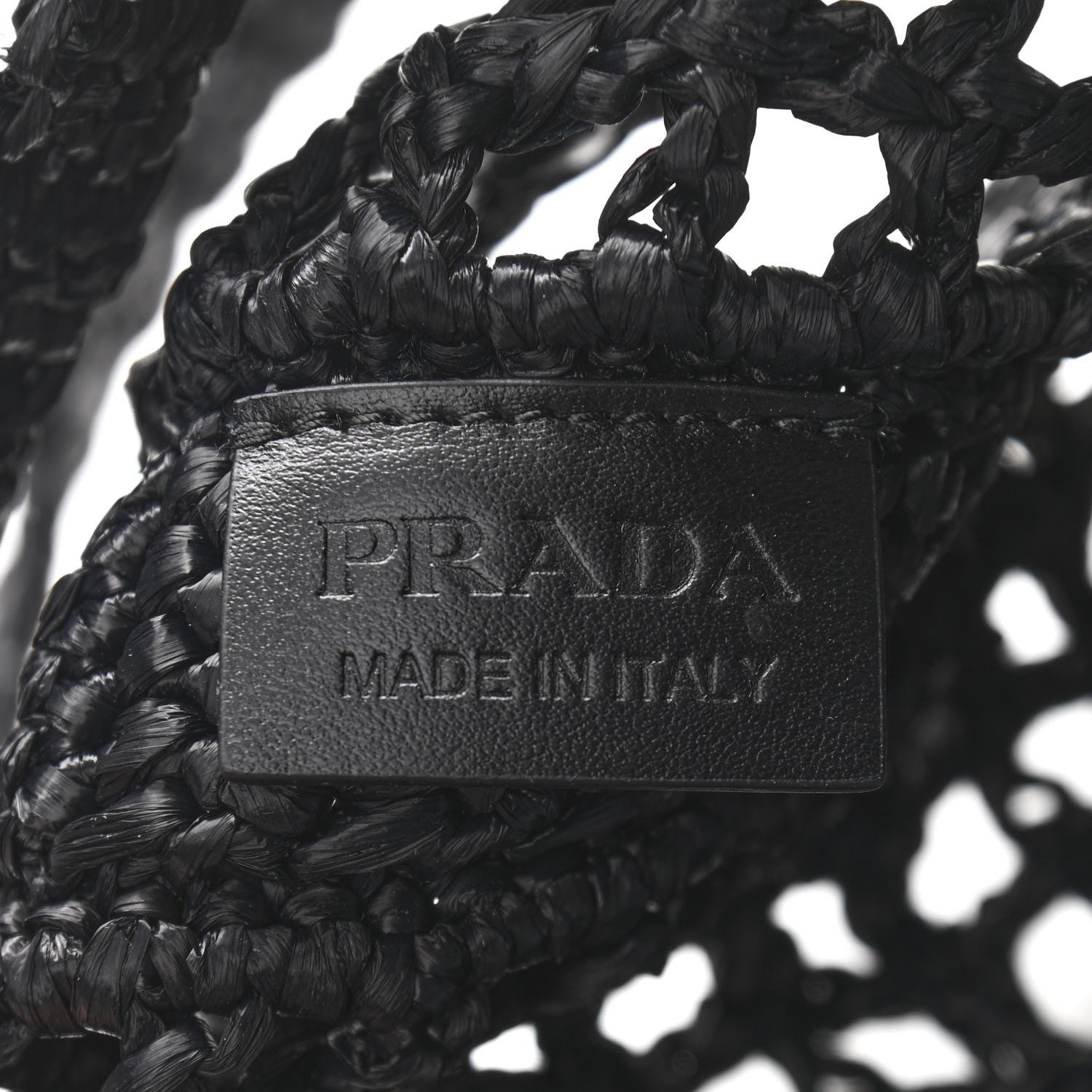 Prada Yarn Raffia Effect Crochet Logo Embroidered Tote Bag Black 6 of 9