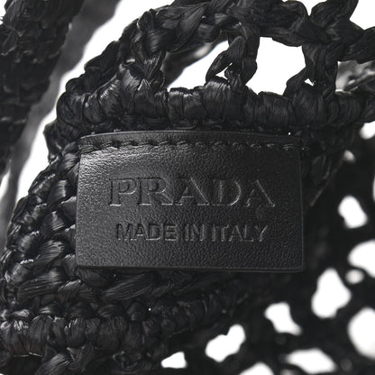 Prada Yarn Raffia Effect Crochet Logo Embroidered Tote Bag Black 6 of 9