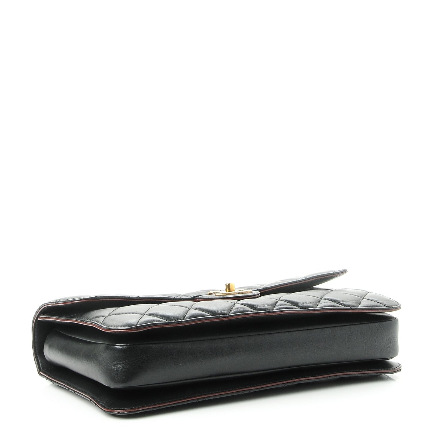 Calfskin Quilted Large Perfect Edge Flap Black