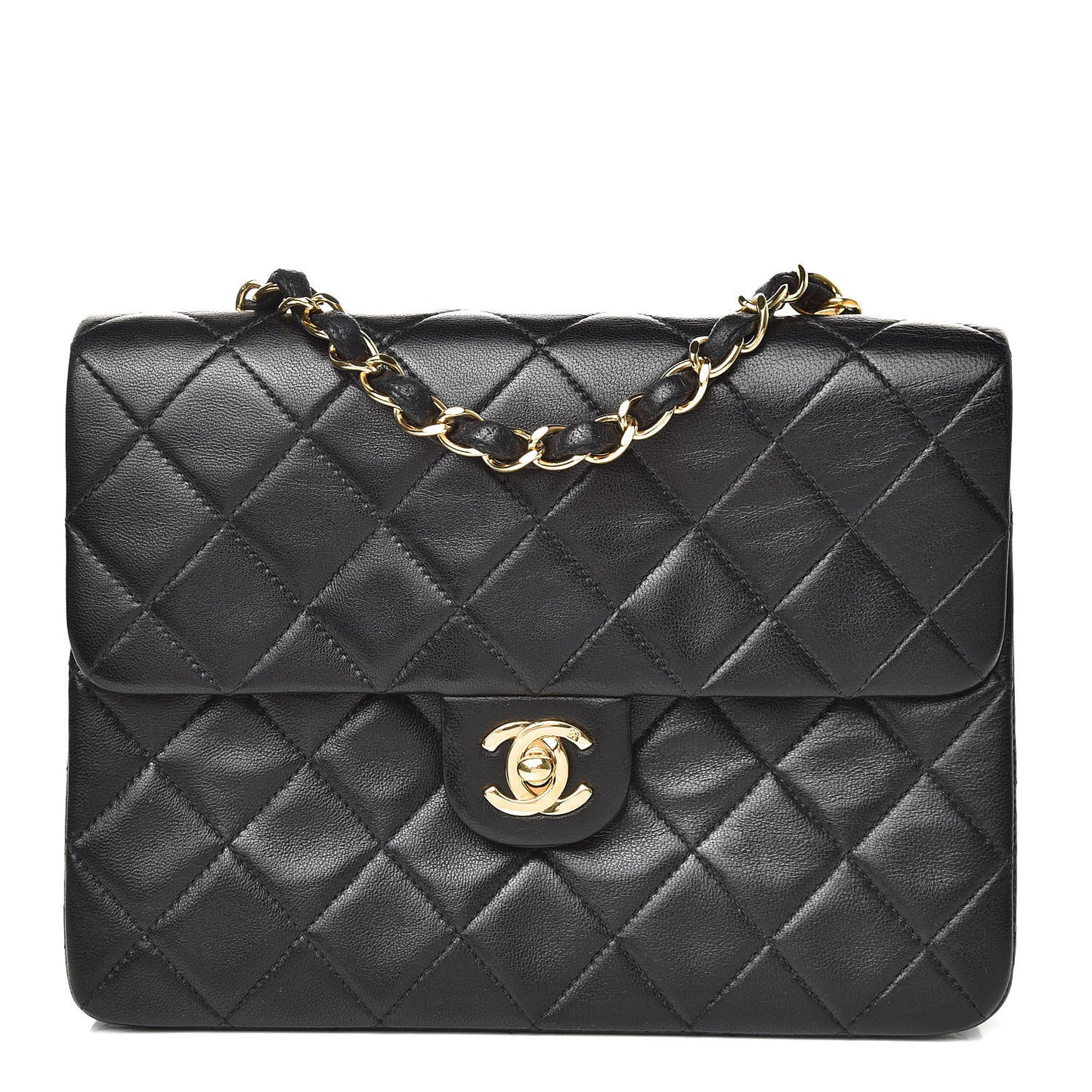 Lambskin Quilted Mini Square Flap Bag Black