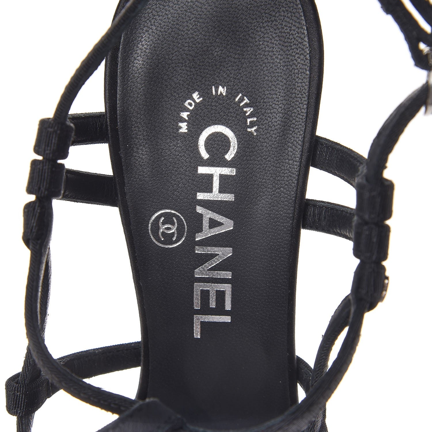 Chanel Grosgrain Pearl Sandals 38 Black 6 of 8