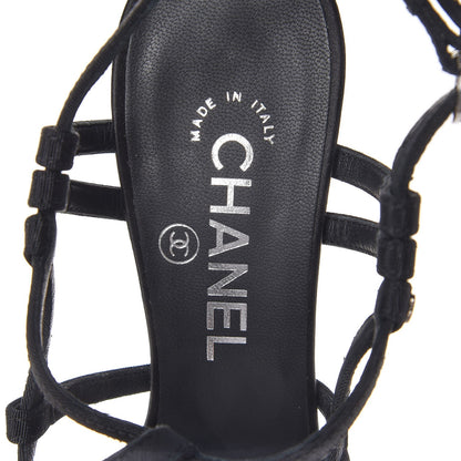 Chanel Grosgrain Pearl Sandals 38 Black 6 of 8