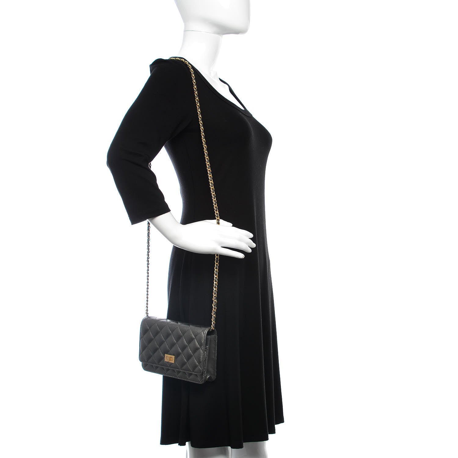 Chanel Calfskin Quilted Reissue Wallet On Chain WOC Charcoal 2 of 11