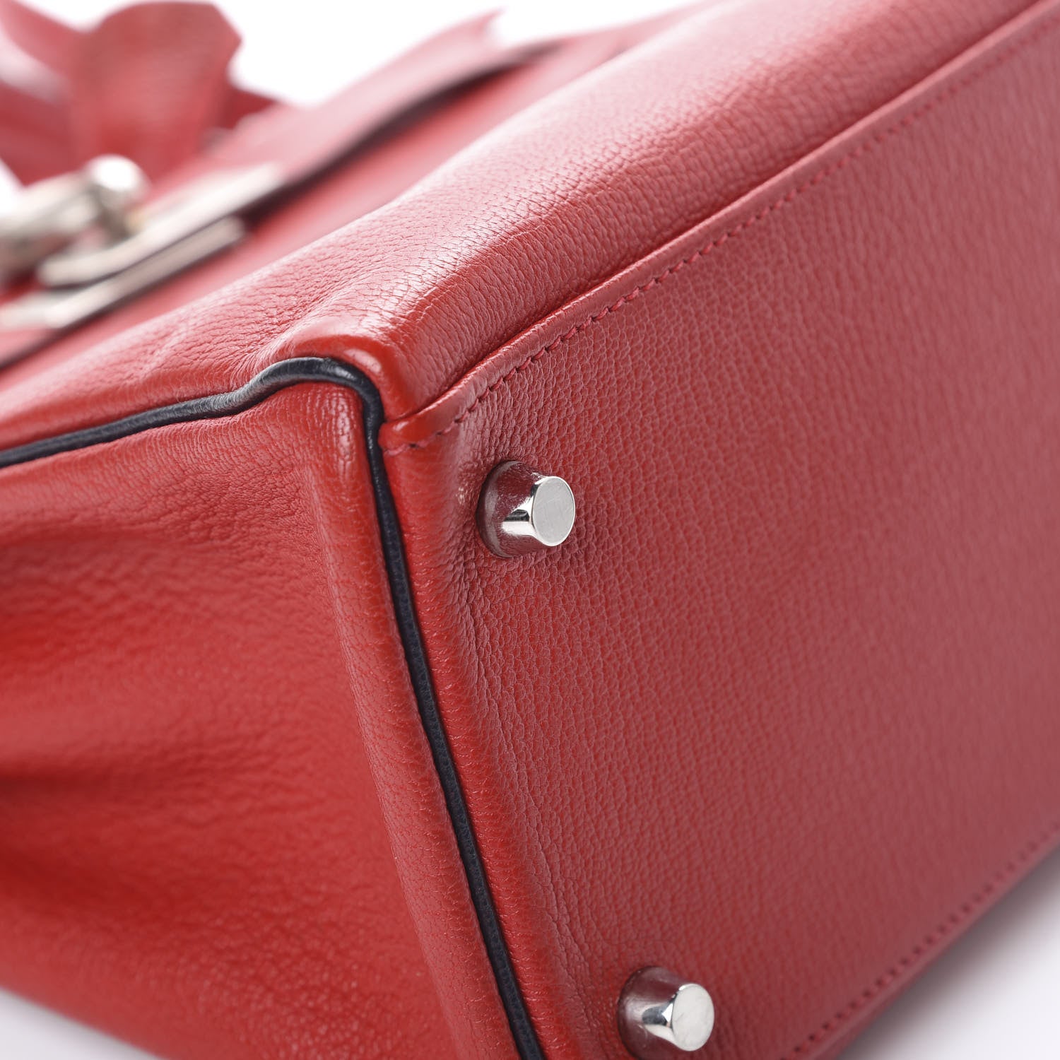 Hermes Chevre Mysore Horseshoe Kelly Retourne 28 Rouge Garance Bleu Obscur 6 of 38