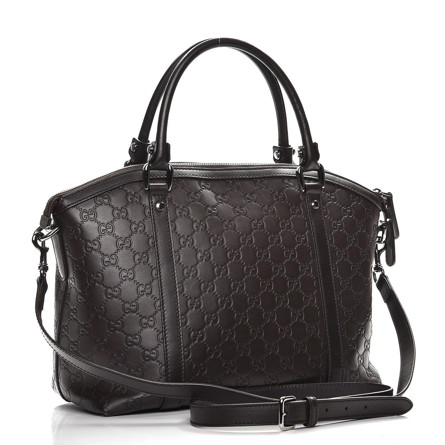 Gucci Guccissima Medium GG Charm Dome Satchel Dark Brown 4 of 12