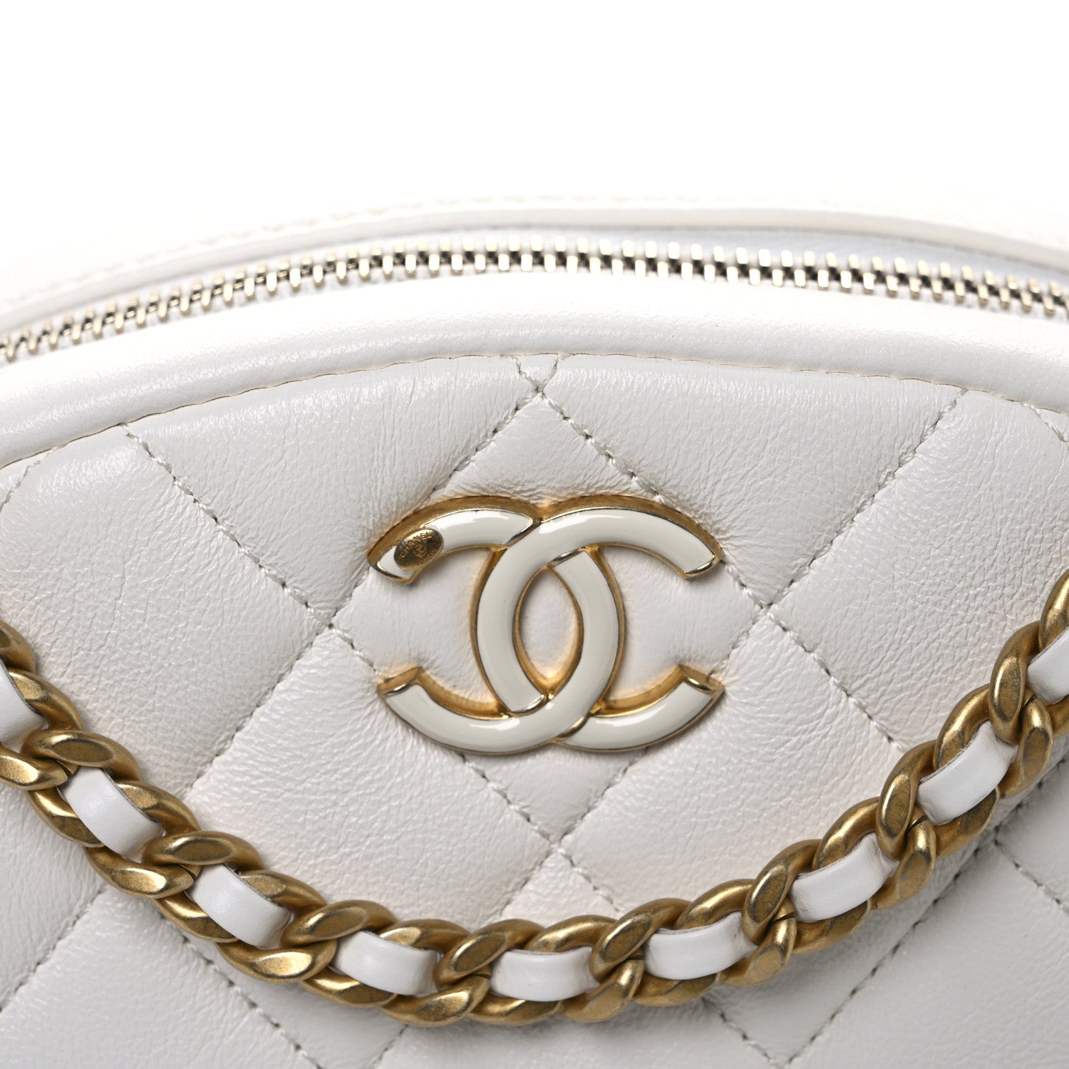 Chanel Lambskin Enamel Quilted Mini Clip Round Camera Case White 8 of 11