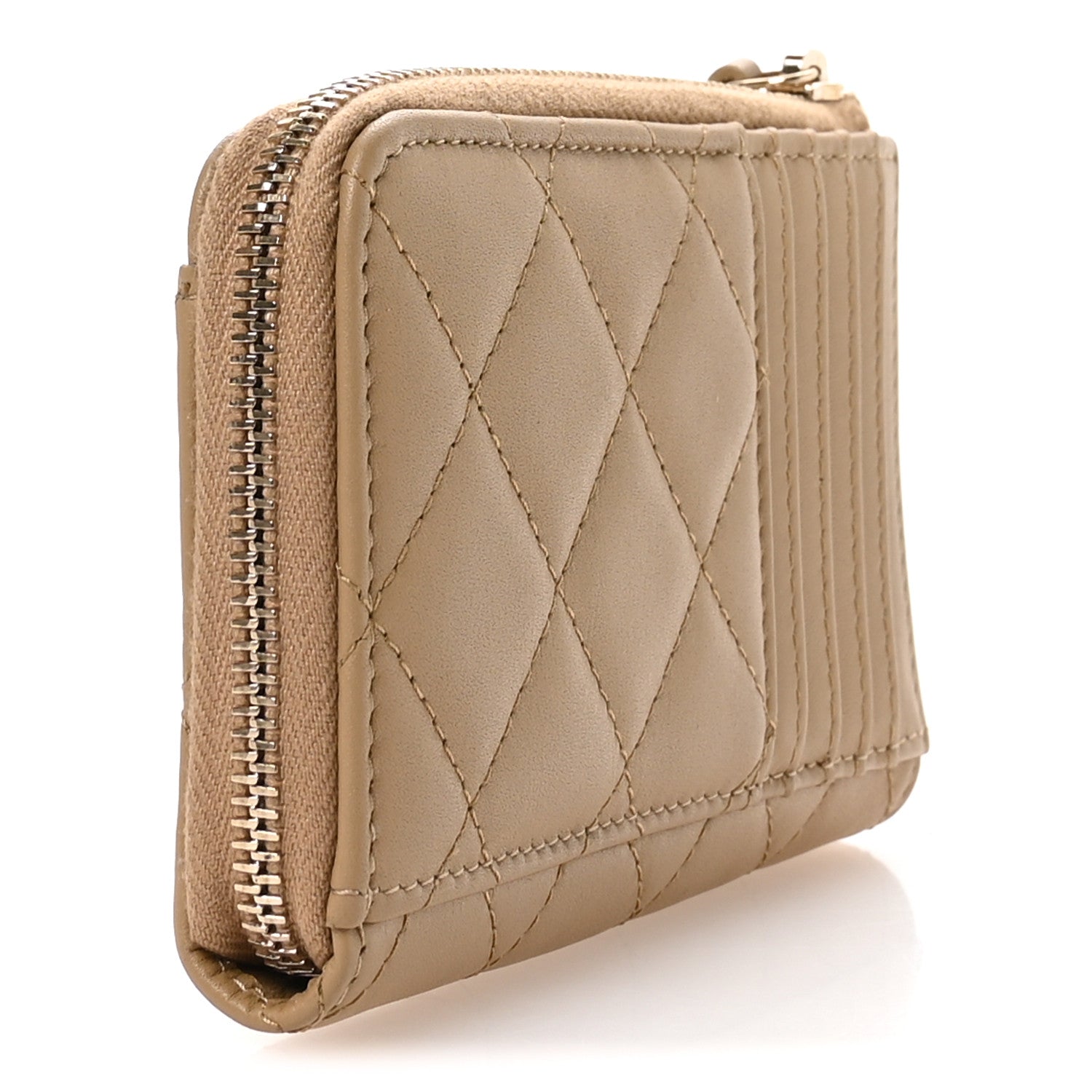 Chanel Lambskin Quilted Crystal CC Zip Card Holder Dark Beige 3 of 8