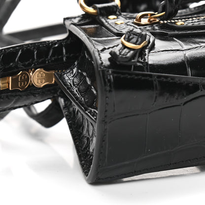 Balenciaga Shiny Supple Calfskin Crocodile Embossed Neo Classic Gold Hardware Super Nano City Crossbody Black 7 of 8