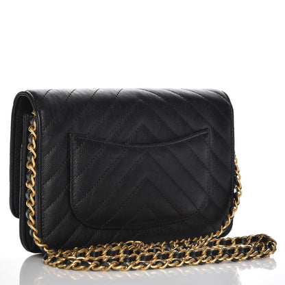 Chanel Calfskin Chevron Quilted Wallet On Chain WOC Black 3 of 9