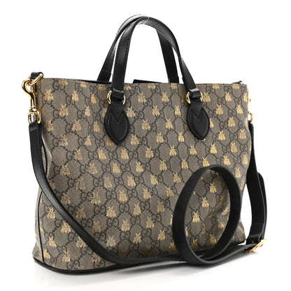 Gucci Soft GG Supreme Monogram Bees Small Crossbody Tote Beige Oro Black 3 of 12