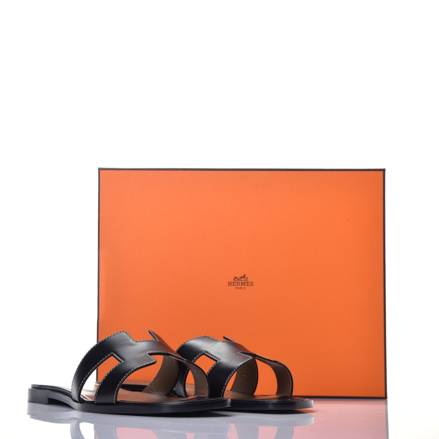 Hermes Box Calfskin Oran Sandals 40.5 Black 9 of 9