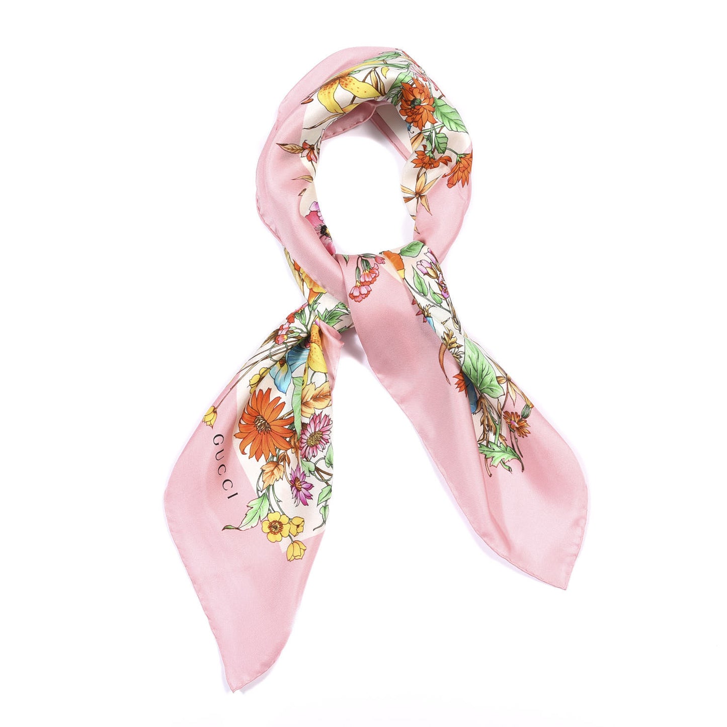 Silk Twill Eighties Bouquet Square Scarf Pink Ivory