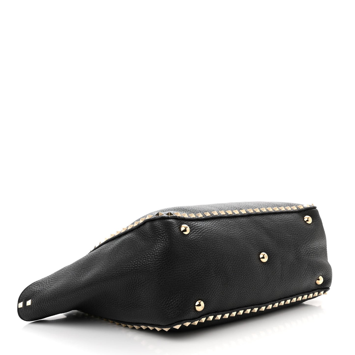 Pebbled Calfskin Medium Rockstud Tote Black