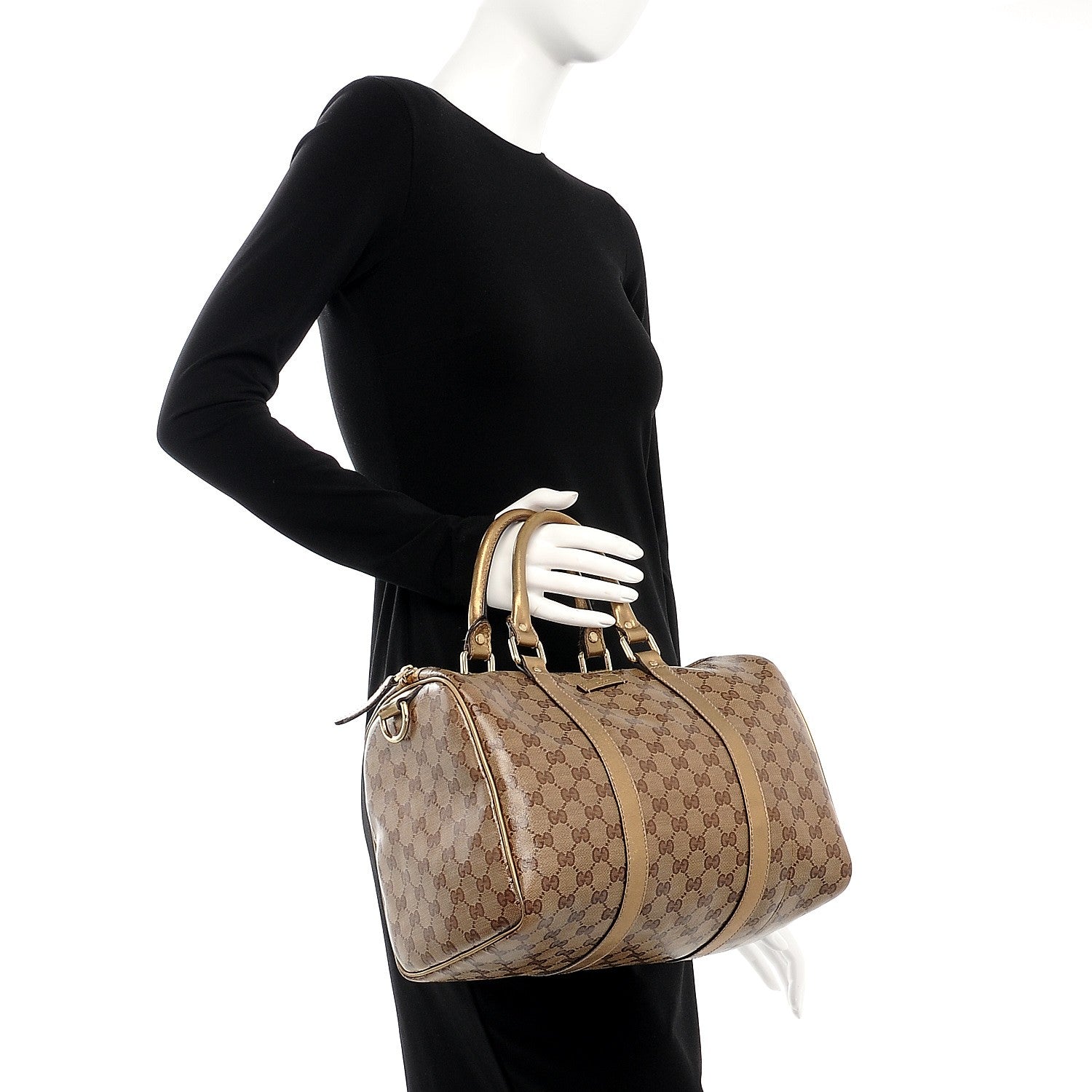 Gucci Crystal Monogram Medium Joy Boston Gold 2 of 7
