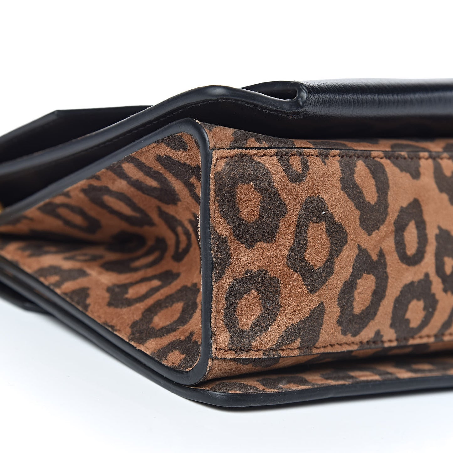 Calfskin Suede Leopard Print Small GV3 Shoulder Bag Black Chestnut