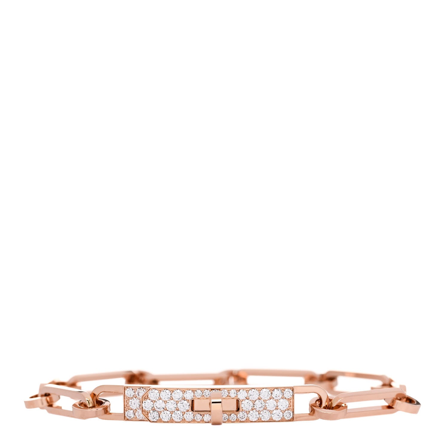 Hermes 18K Rose Gold Diamond Pave PM Kelly Chaine Bracelet SH 1 of 4