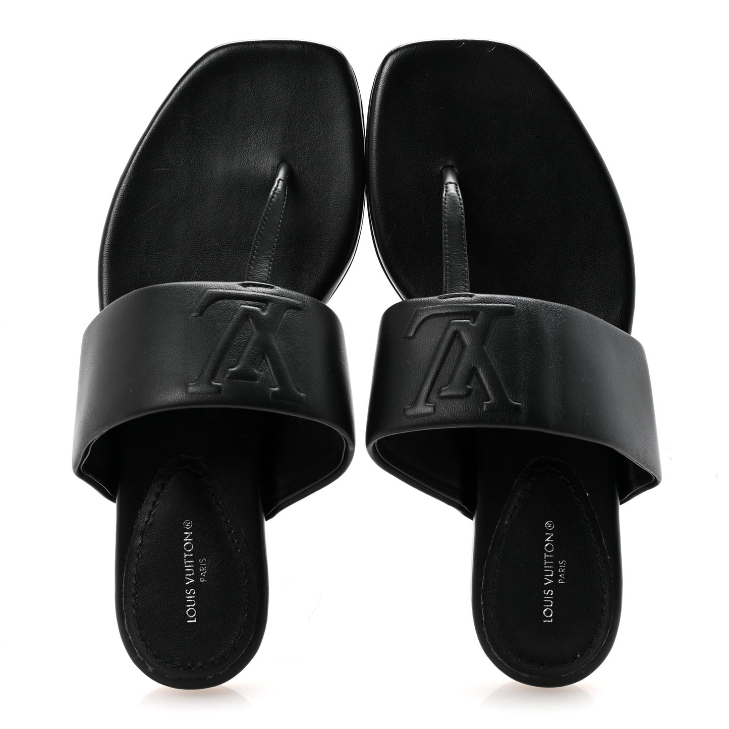 Lambskin Embossed Monogram Drapy Flat Thong Sandal 37.5 Black