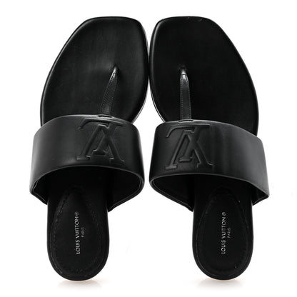 Louis Vuitton Lambskin Embossed Monogram Drapy Flat Thong Sandal 37.5 Black 2 of 9