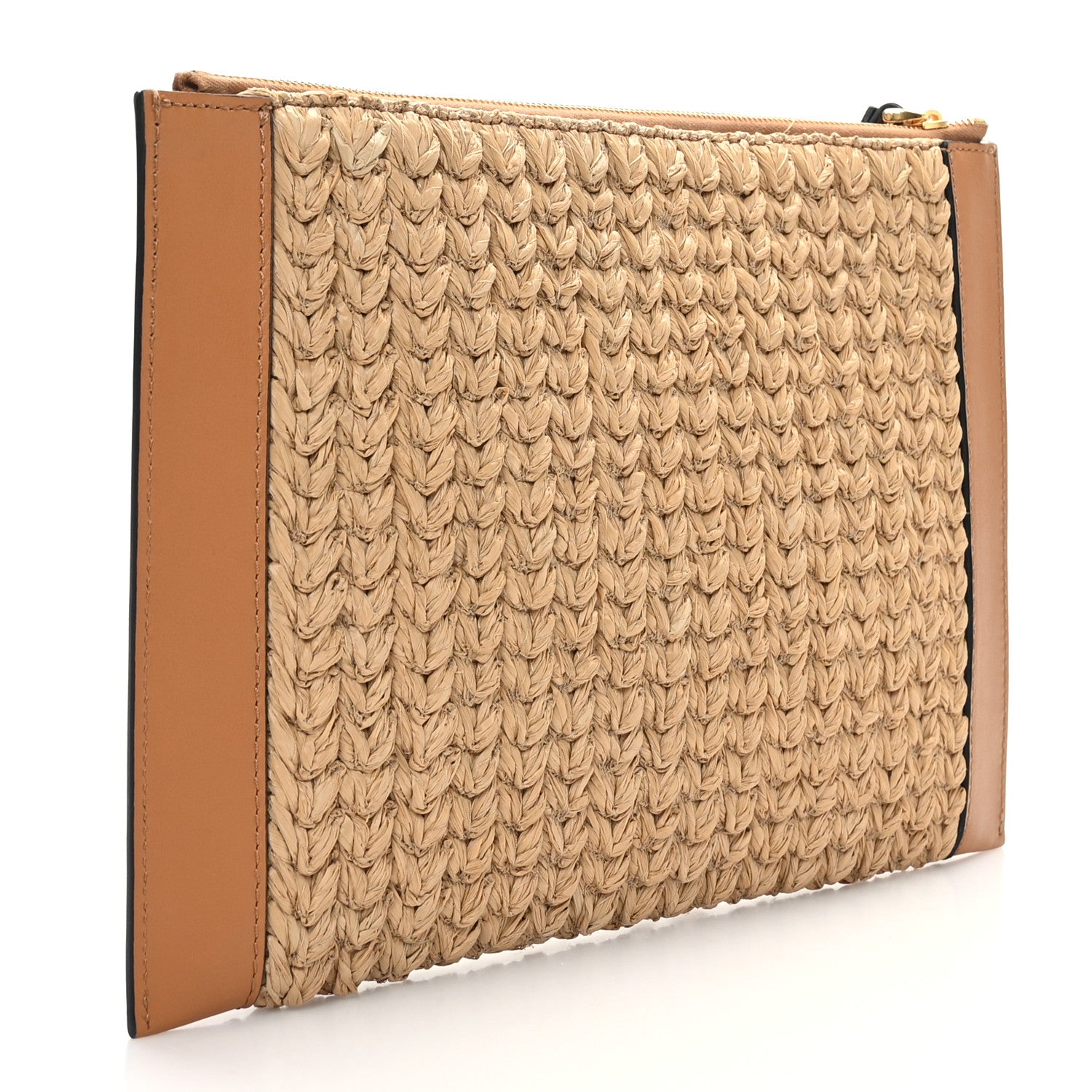 Valentino Garavani Raffia Calfskin Vlogo Zip Pouch Naturale Brown 3 of 7