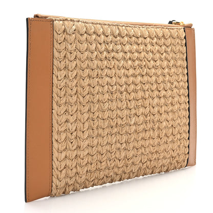 Valentino Garavani Raffia Calfskin Vlogo Zip Pouch Naturale Brown 3 of 7