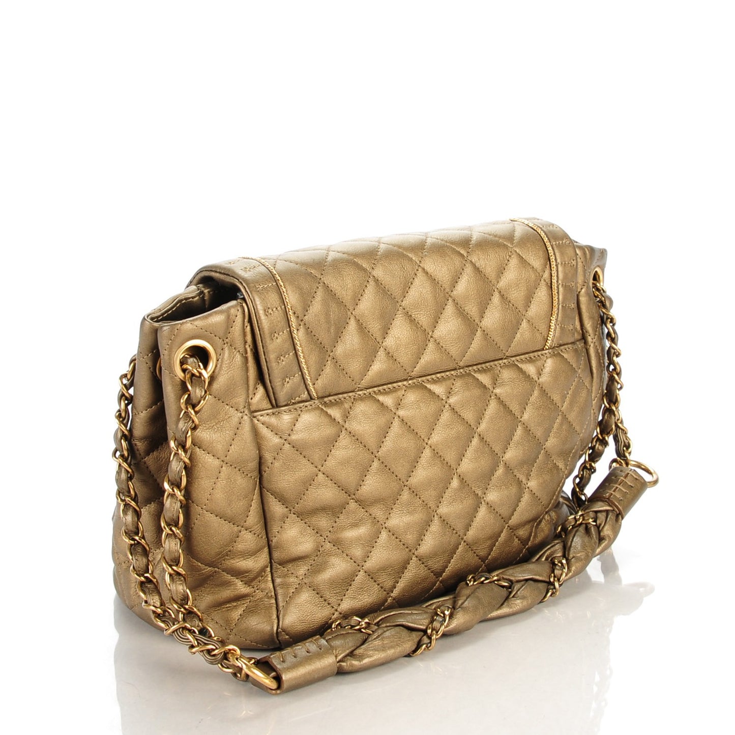 Metallic Calfskin Quilted Istanbul Accordion Flap Gold