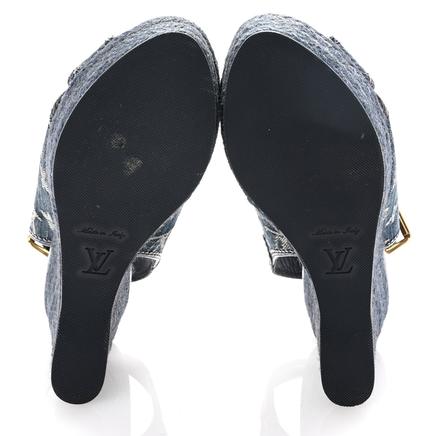 Denim Patent Espadrille Wedges 35 Blue