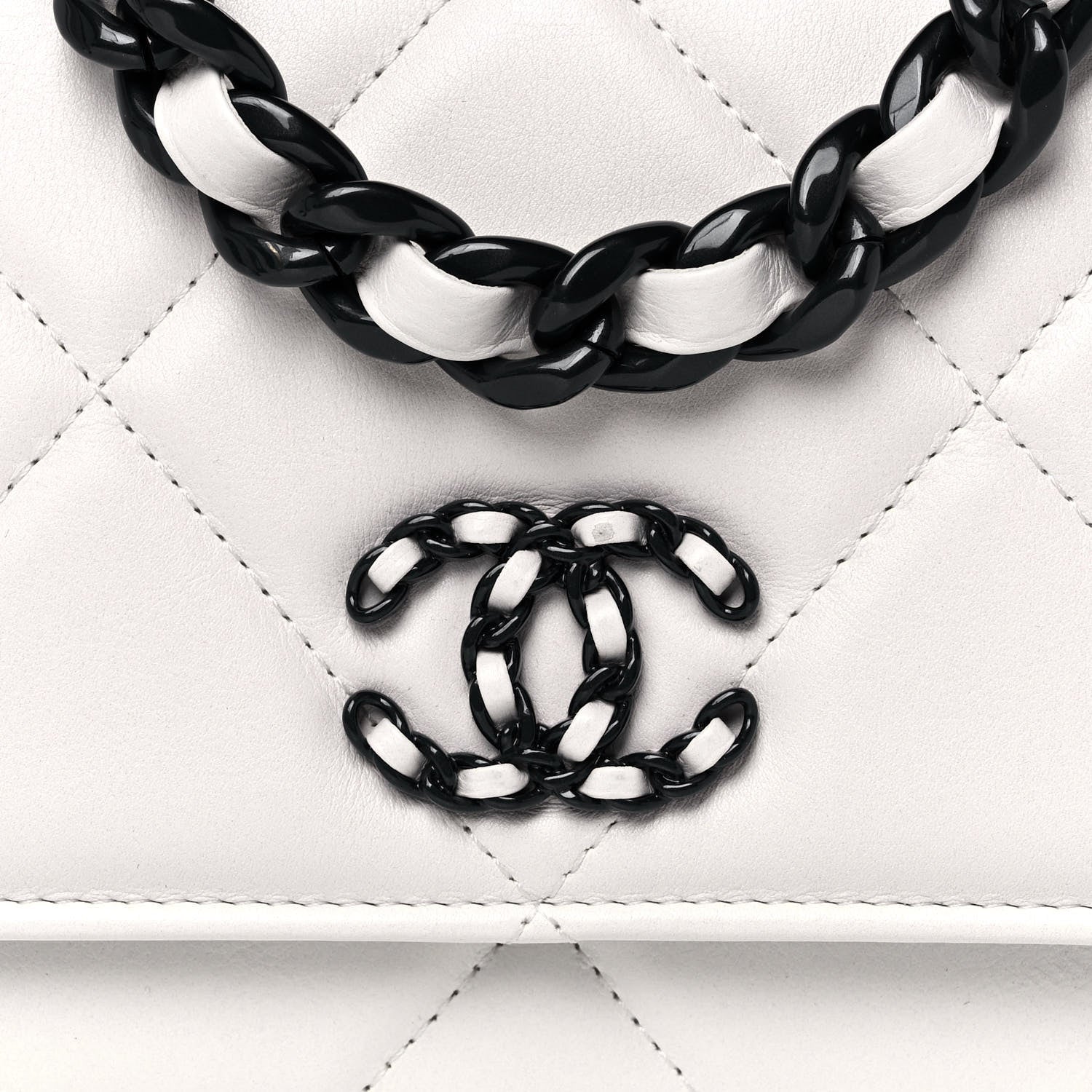 Chanel Glossy Calfskin Quilted Chanel 19 Wallet On Chain WOC White Black 9 of 15