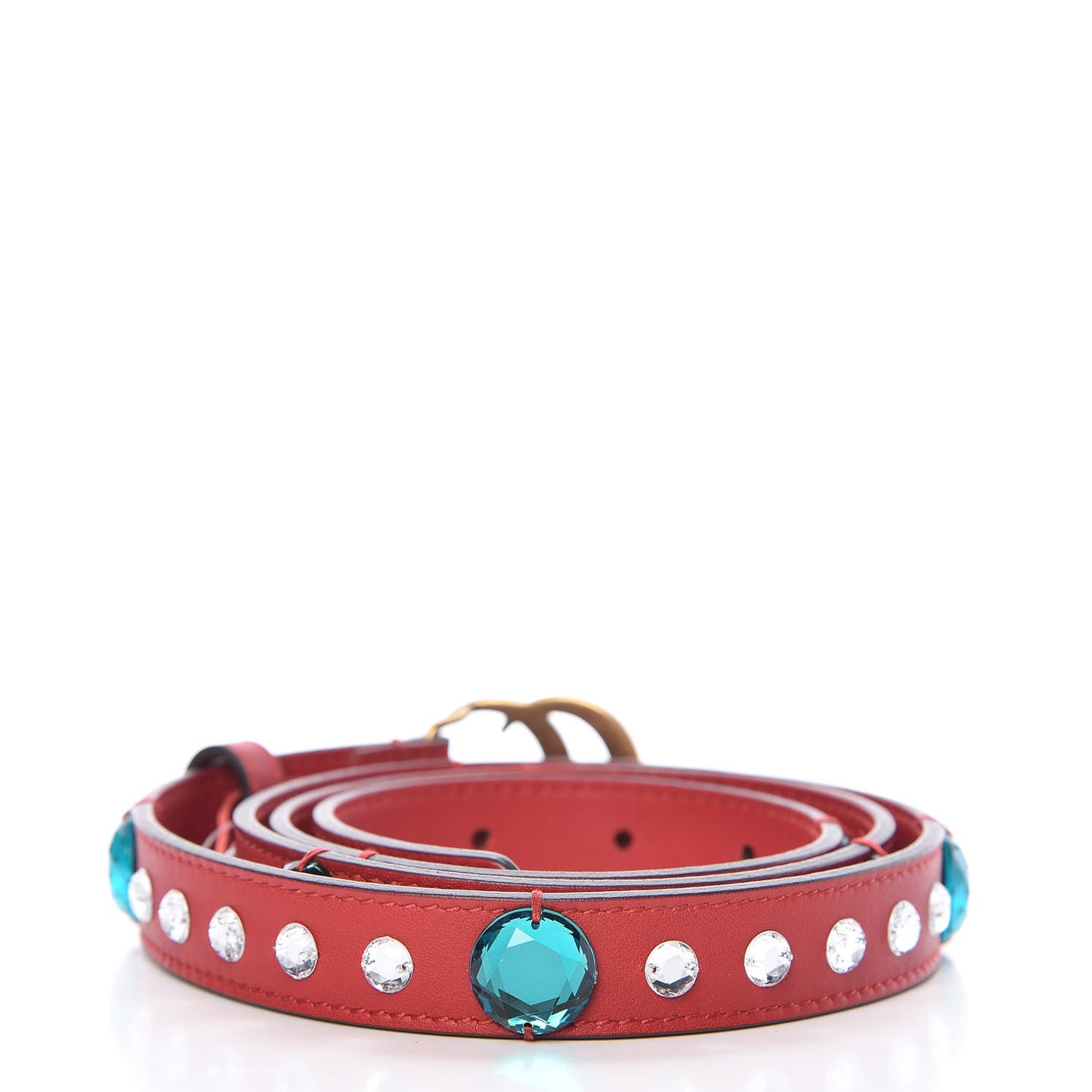 Calfskin Crystal Embellished Double G Belt 95 38 Hibiscus Red