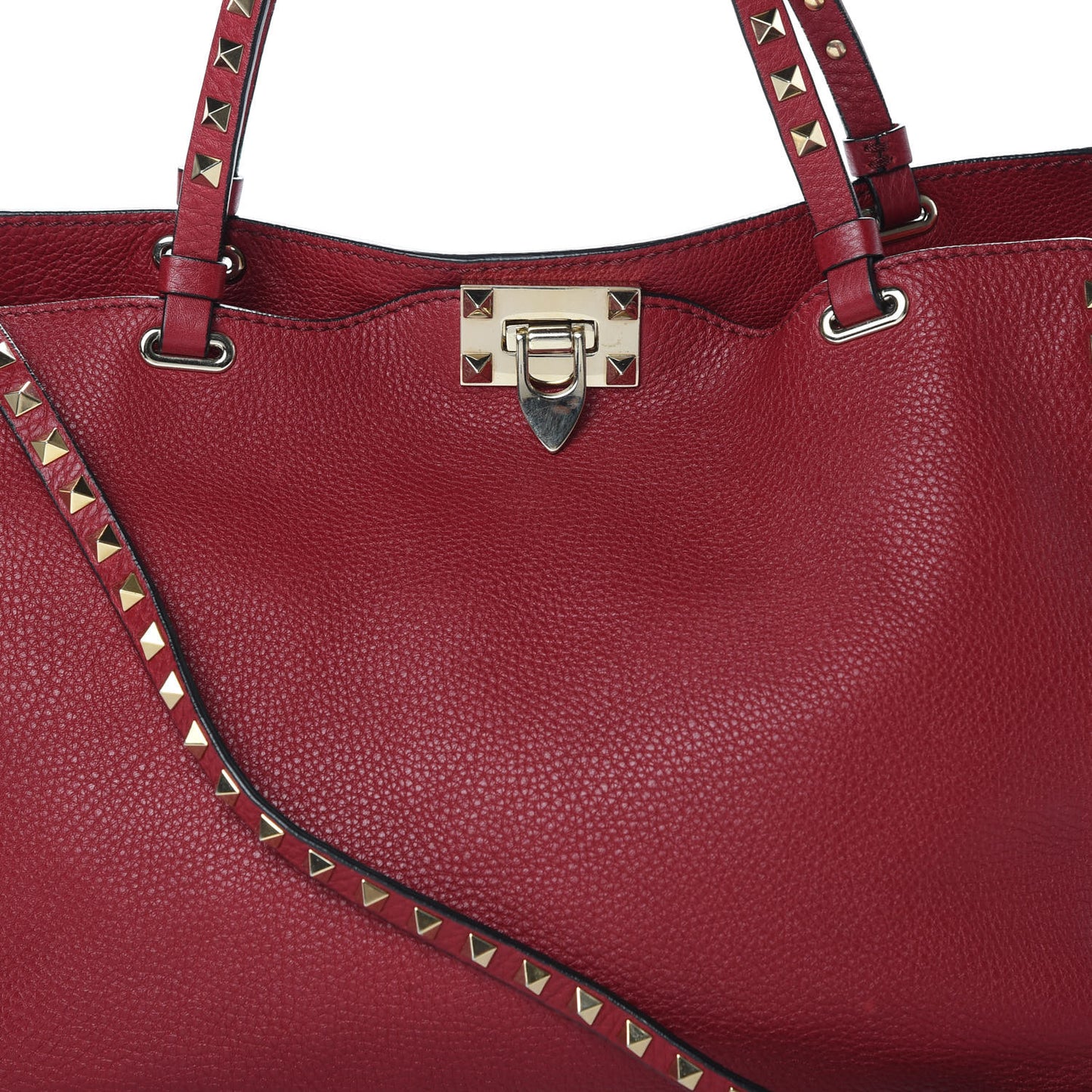 Pebbled Calfskin Medium Rockstud Tote Scarlet