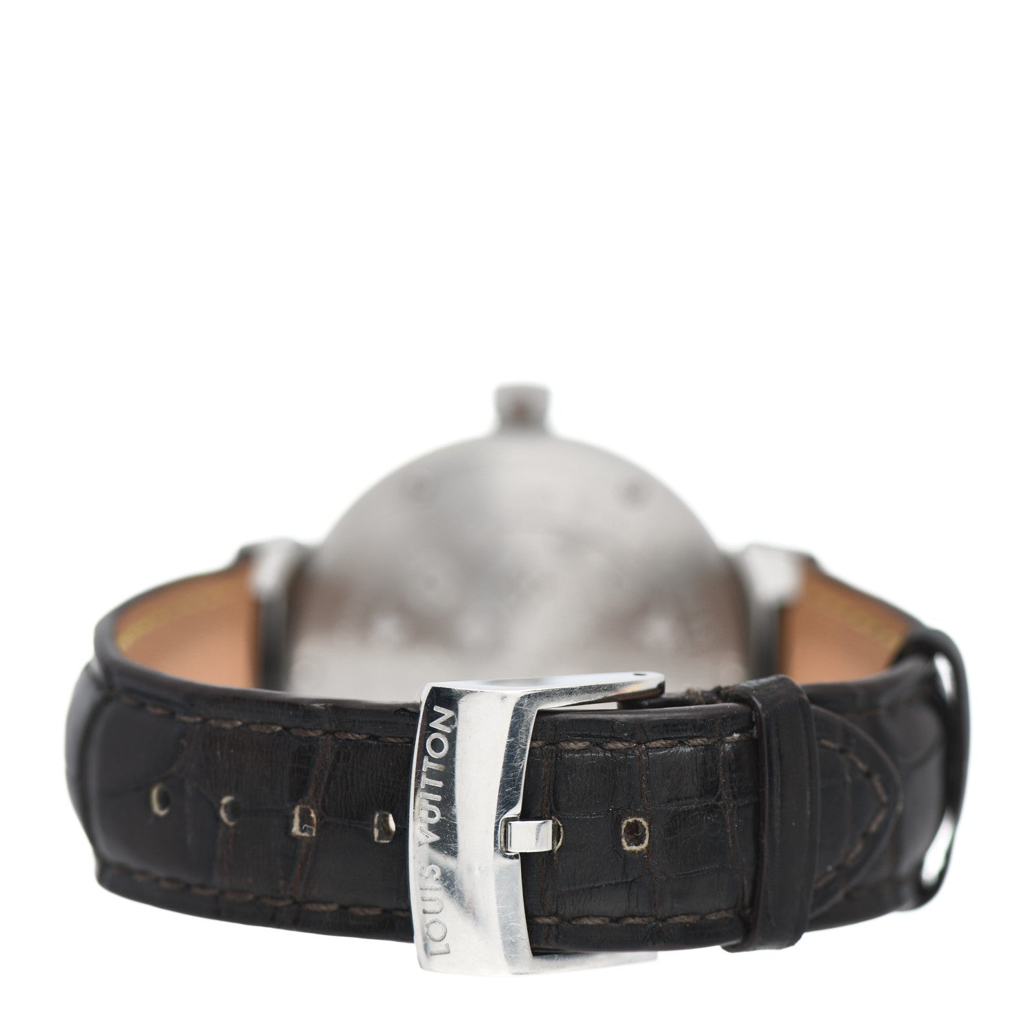 Louis Vuitton Stainless Steel Alligator 39mm Tambour GMT Automatic Watch Brown 3 of 5