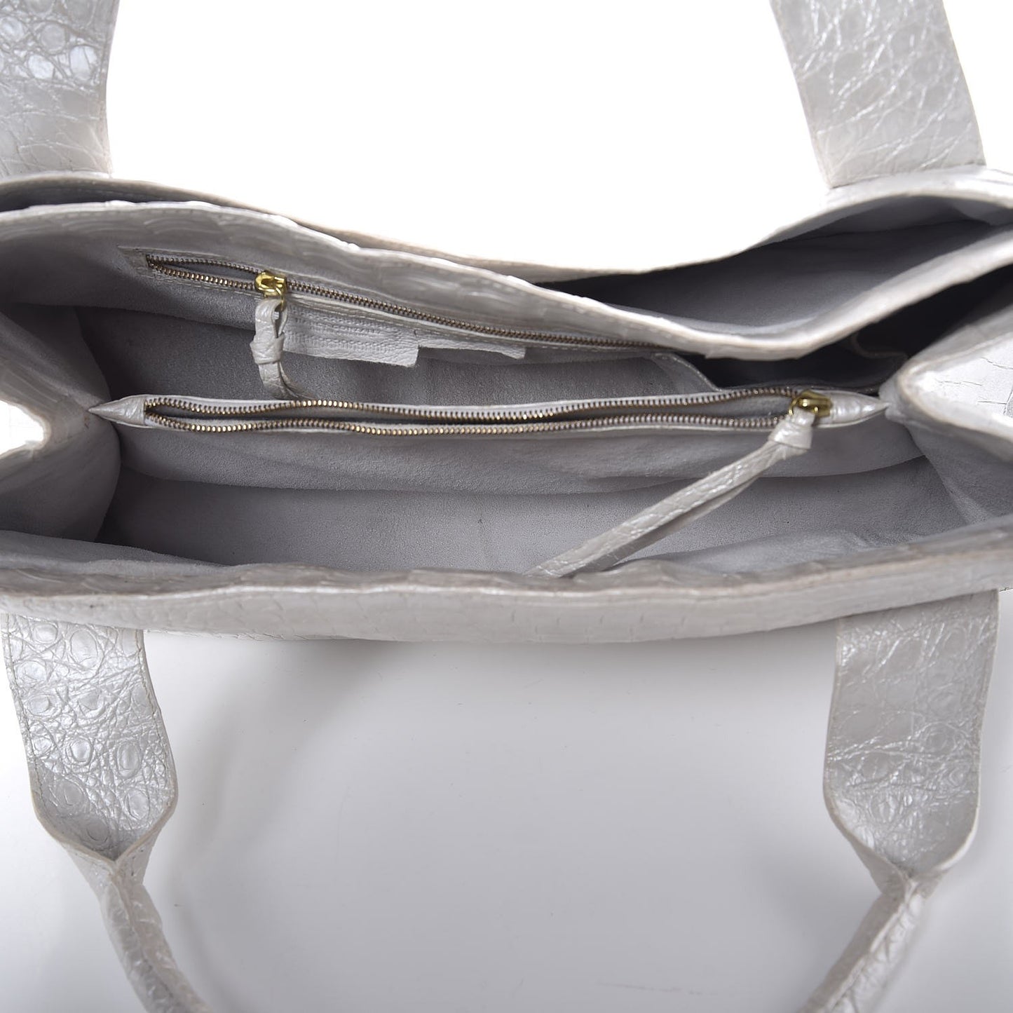 Metallic Crocodile Tote Light Silver